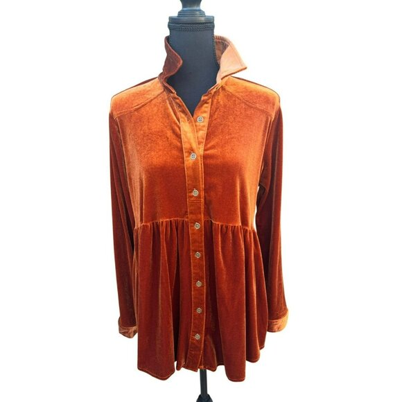 Umgee Rust Orange Velvet Babydoll Swing Hem Empire Waist Tunic Dress  Boho Tunic - Picture 1 of 8